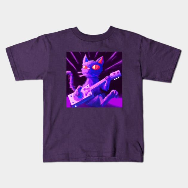 Purple Cat Has a Rock Show and Everybody Comes Kids T-Shirt by Star Scrunch